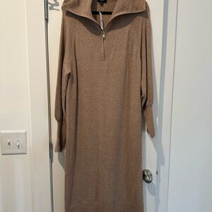J.CREW Brown Knit Half-Zip Sweater Dress